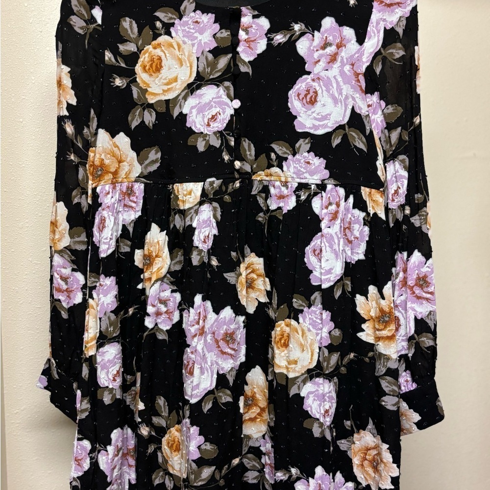 Altar’d State Floral Black dress with Purple and Beige Roses - Picture 3 of 5